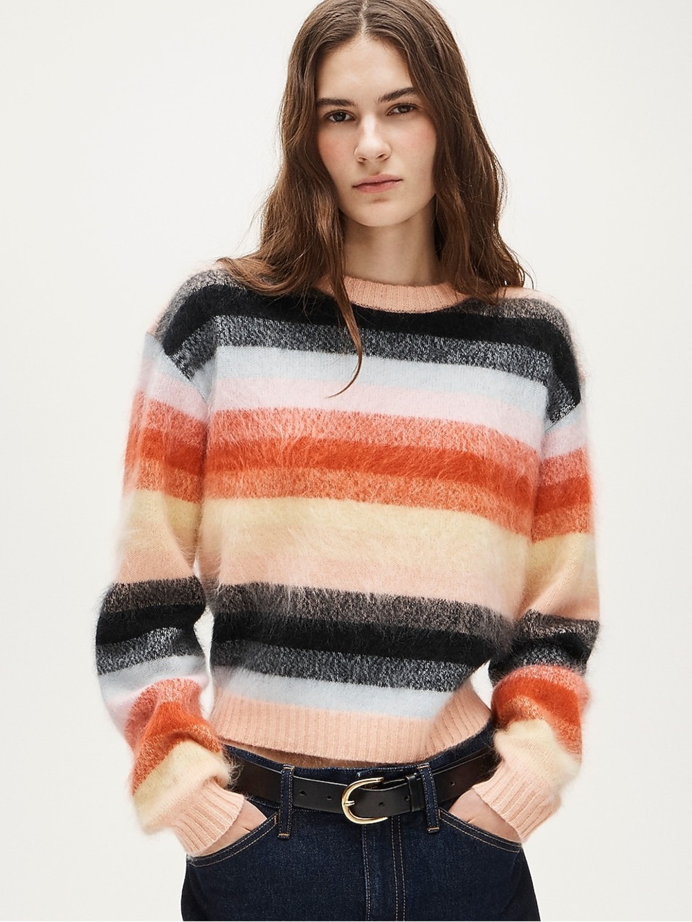 Perfect Brushed Cashmere Crewneck Sweater in Stripe